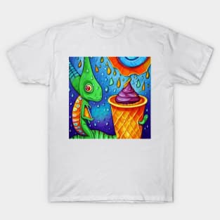 happy dinosaur love ice cream art T-Shirt